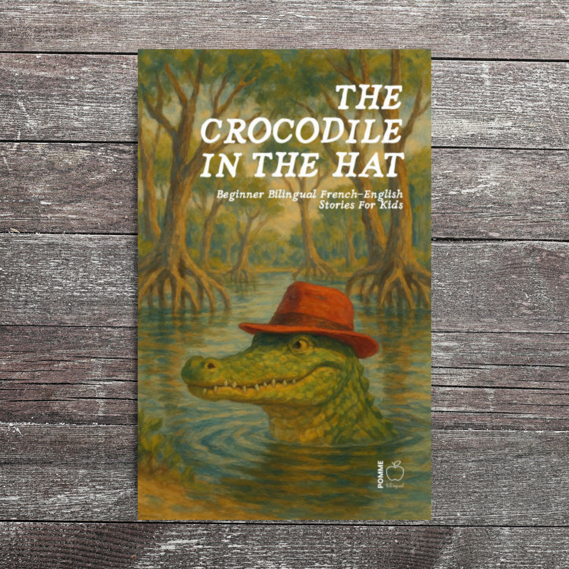 Book cover featuring a crocodile in a red hat amidst a swampy landscape.