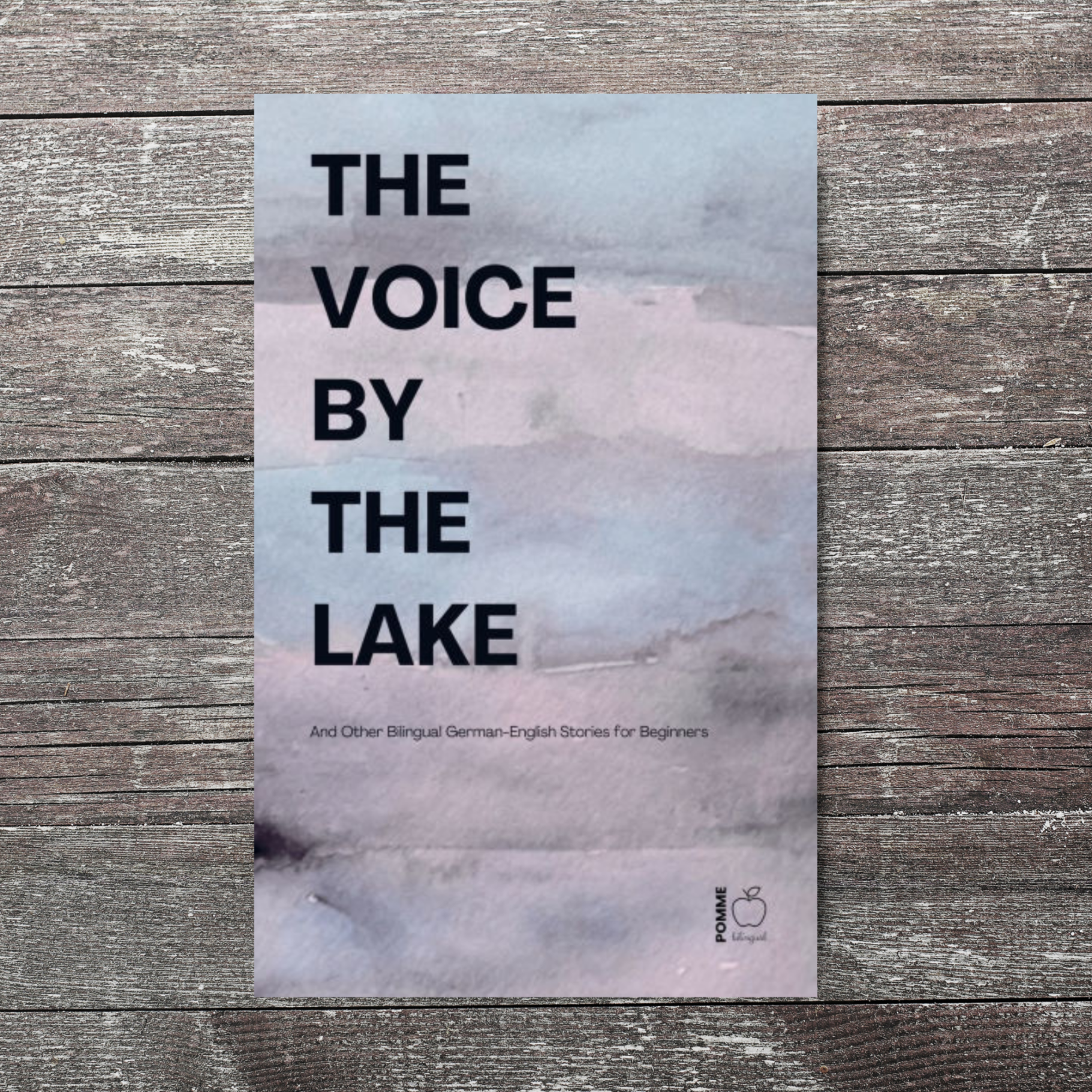 Book cover titled "The Voice by the Lake," featuring abstract pastel colours.