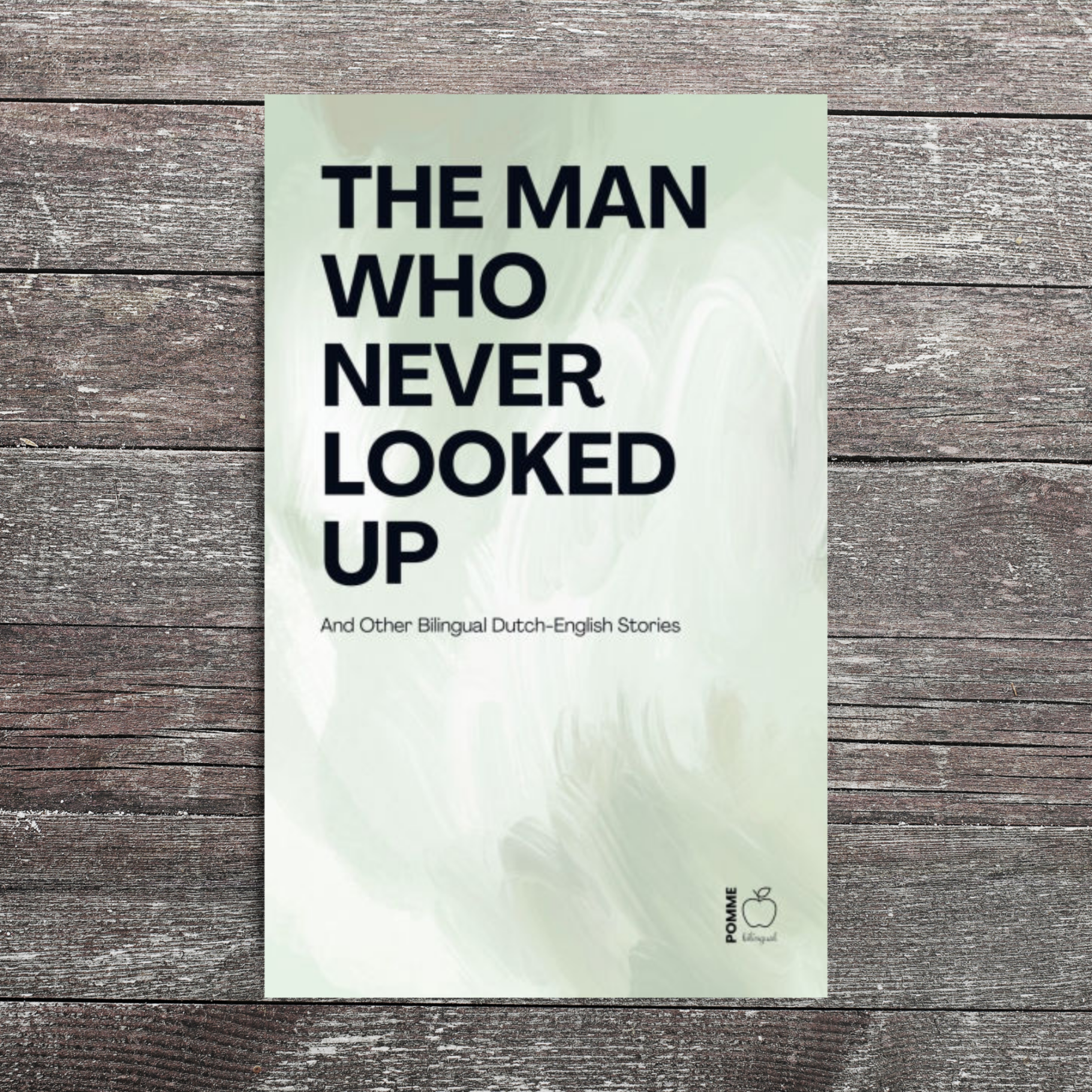 Book cover with the title "The Man Who Never Looked Up" on a light, textured background.