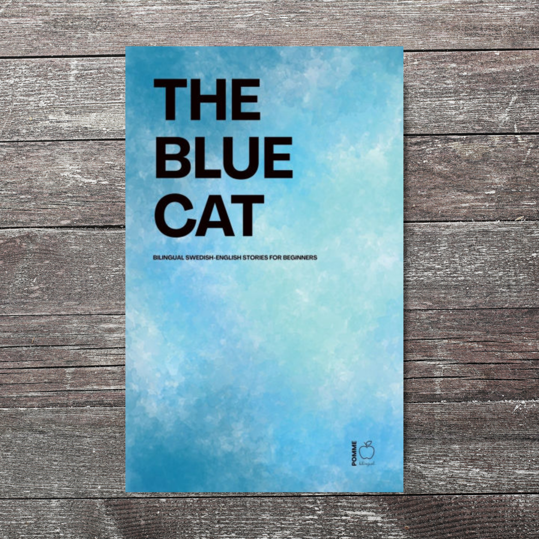 Cover of "The Blue Cat" with a blue abstract background and bold black text.