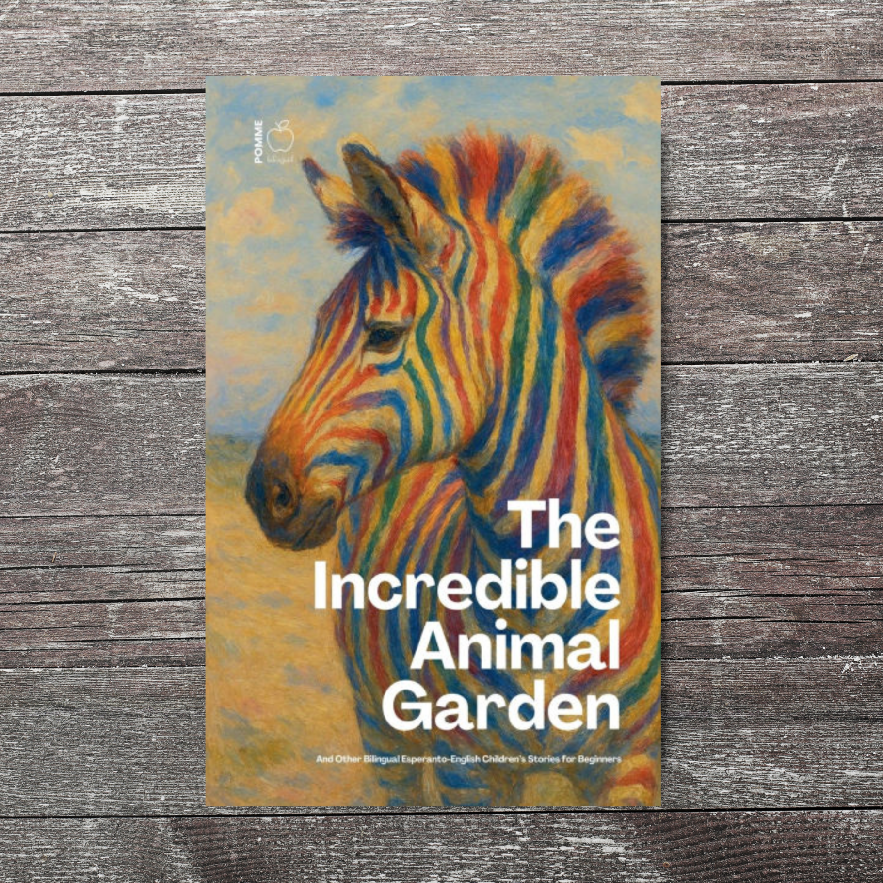 Colourful zebra against a textured background, with the title "The Incredible Animal Garden."