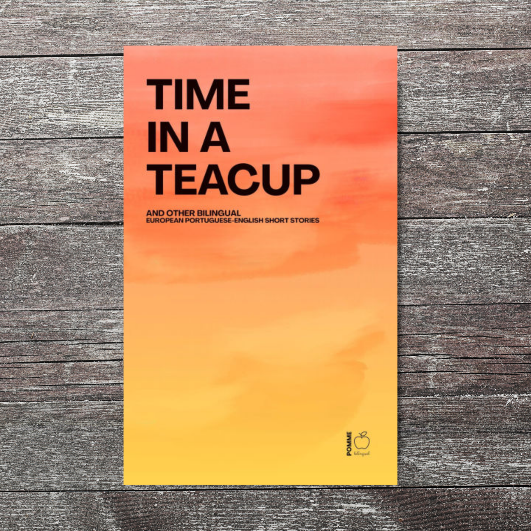 Book cover titled "Time in a Teacup" with an orange gradient background.